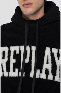 Replay M3258 Hooded Logo sweatshirt in eco-fur, Black